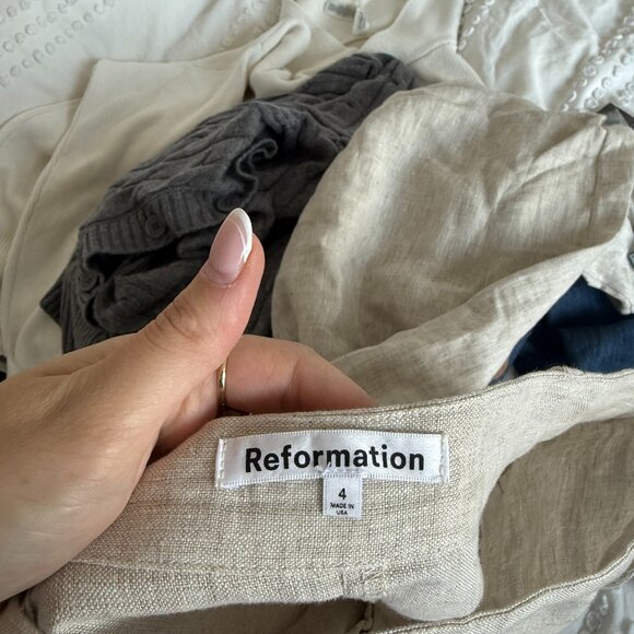 Reformation Gia Midi Skirt In Cream Linen Pencil Cut - Picture 2 of 7